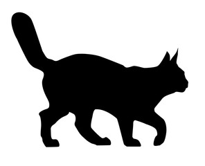 Walking cat with tail up silhouette