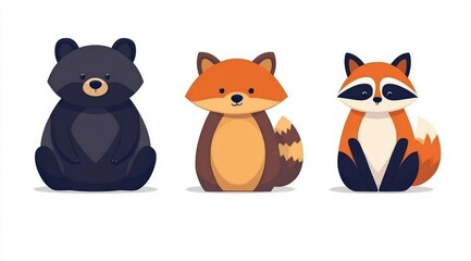 Obraz premium Cute Bear Raccoon Fox Illustration Florida Wildlife Cartoon Animals Nature Scene