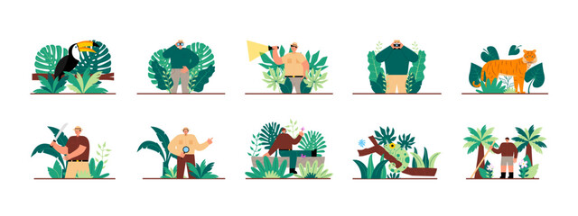 Jungle set illustration. Flat vector illustration concept.