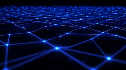 Abstract Network Connection: Digital Grid of Blue Light