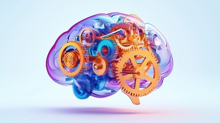 Abstract Representation of a Vibrant Brain Constructed with Gears and Wheels Showcasing Innovative Thinking in a Colorful and Artistic Style