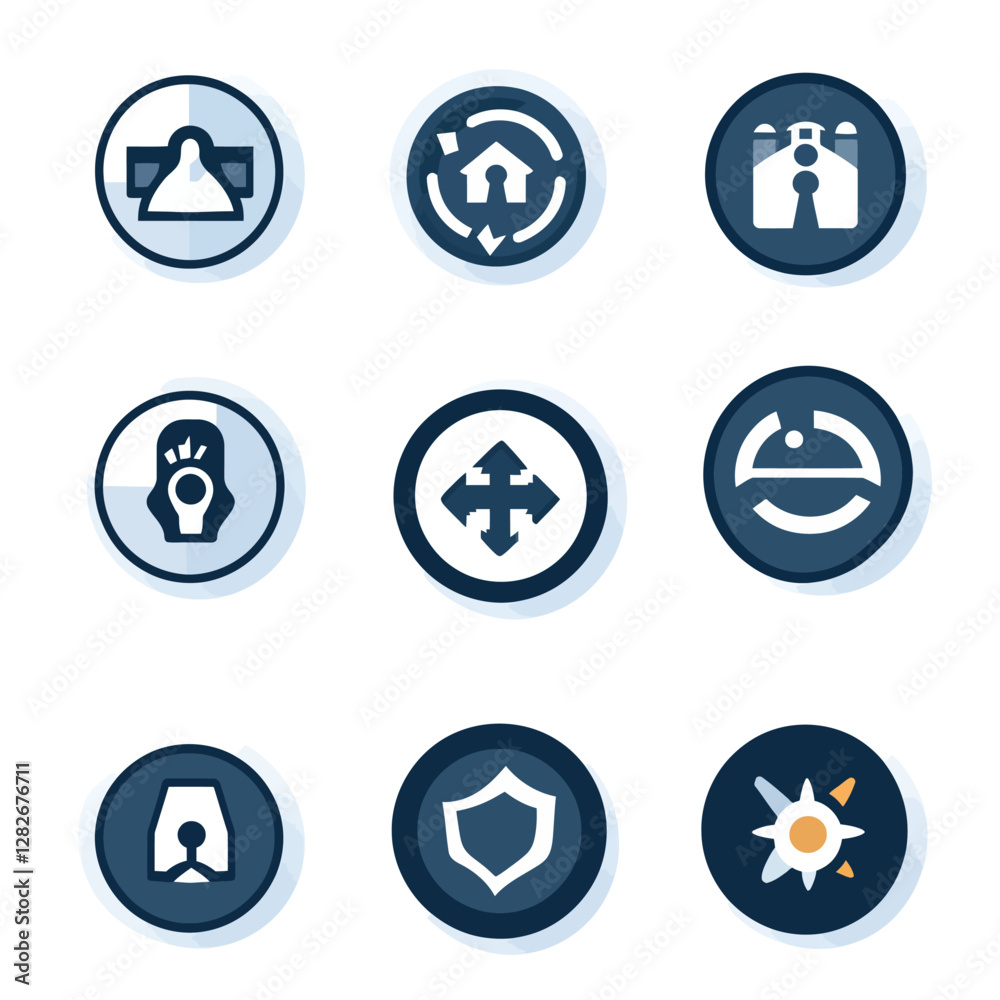Poster set of outline icon symbols for web and mobile app design elements.