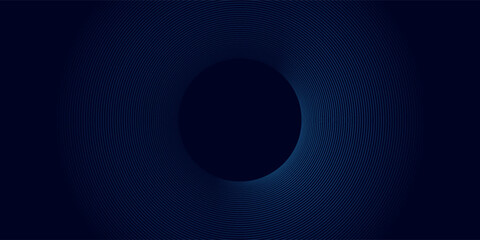Abstract blue glowing geometric lines on dark blue background. Modern shiny blue circle lines pattern. Futuristic technology concept.