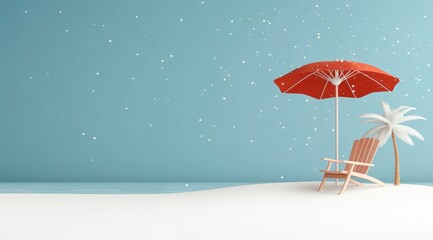Winter Beach Scene  Snow  Palm Tree  Chair  Umbrella
