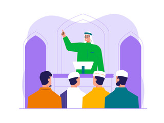 Muslim leader giving speech on ramadan festival Illustration. Eid illustration. Flat vector illustration concept