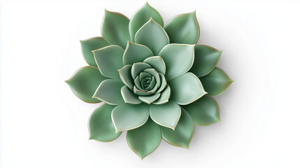 Top view of isolated green succulent flower on white background