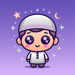 Kawaii Style Islamic Character Design with Stars
