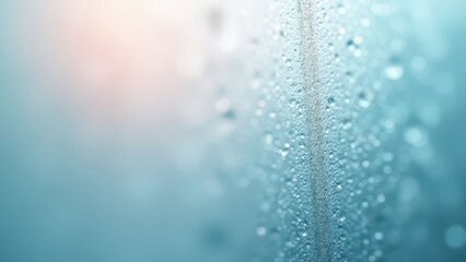 Aqua droplets form an abstract texture of condensation on a clear blue glass surface