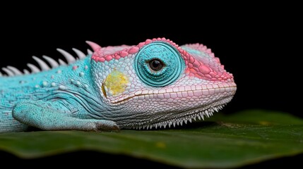 Fototapeta premium Vibrant Chameleon Portrait Exotic Reptile Colorful Skin Closeup