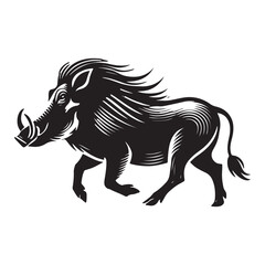 Warthog trotting Silhouette Vector Illustration, Solid White Background.