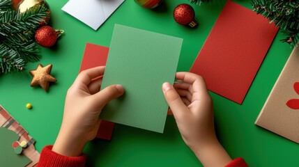 Community gatherings in a church hall Concept, Children Crafting Handmade Cards for Charity Drive with Festive Decorations and Creative Supplies