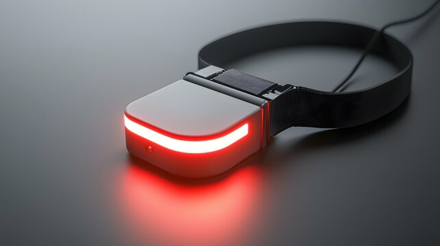 Close up view of a blinking red ankle monitor device worn by a crime suspect