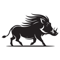Warthog trotting Silhouette Vector Illustration, Solid White Background.