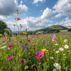 meadow with flowers, Colourful mix of wild flowers in wild flower meadow