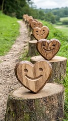 Smiling Wooden Hearts on a Path