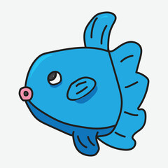 Cute Cartoon Blue Sunfish with white Background