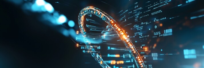 Genomic Data Visualization: Sequence Transparency - Abstract DNA visualization, data analysis, genetic code, scientific research, technological advancement. Symbolizing breakthroughs in genomics