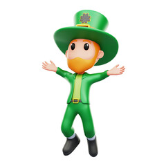 Man With ST Patrick's Outfit Jumping 3D Illustration Isolated Transparent Background