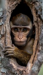 Baby Monkey in Tree Hole