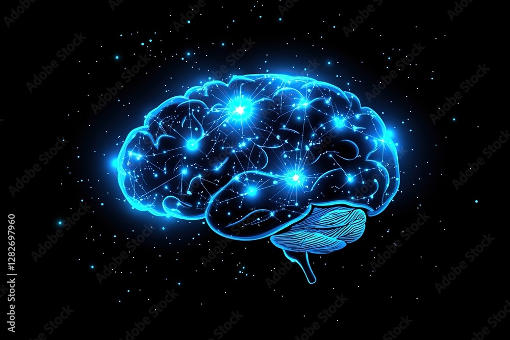 Poster exploring the human brain: neural networks & cognitive functions illuminated