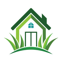 Home and Grass Concept Logo Design Vector for Eco-Friendly Living and Landscaping Brands