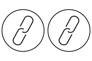 Chain, link icon vector isolated on circle background. Two thine line link icon set.