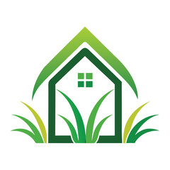Home and Grass Concept Logo Design Vector for Eco-Friendly Living and Landscaping Brands