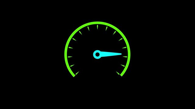 cyan color Bright speedmeter animation.black background from 1 to 100 , and 4k video.