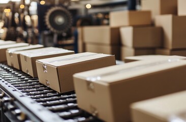 Efficient Cardboard Box Packaging Conveyor System in a Warehouse