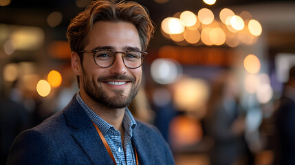 Entrepreneur networking at a corporate event, building business relationships