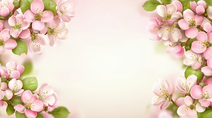 Fototapeta premium Pink And White Blossoms Frame Soft Pastel Background