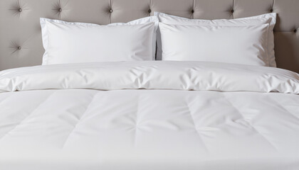 Obraz premium White Bed Linen and Pillows on Cozy Bed – For Home Decor Blogs and Bedding Store Ads