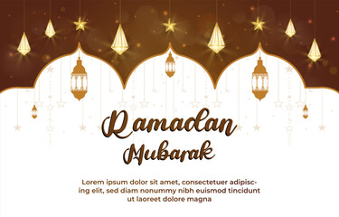 Fototapeta premium ramadan mubarak template banner with beautiful islamic ornament with brown background design 9