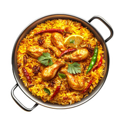 Chicken rice cooked in a pot isolate on PNG