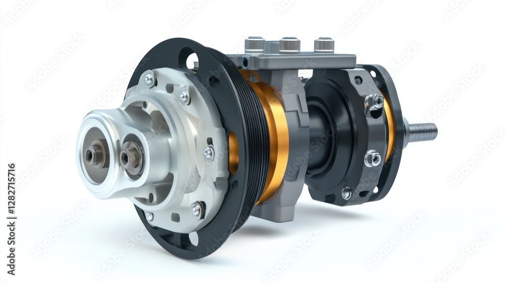 Aufkleber close-up of a complex industrial mechanical component, showcasing intricate details of its design an
