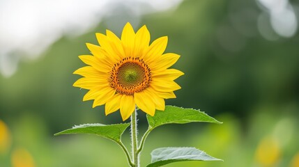 Bright Yellow Sunflower Blooms in a Lush Green Field under Soft Natural Light