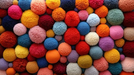 Colorful yarn pom-poms wall art texture