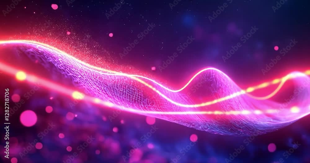 Wall mural abstract glowing wave design with particles