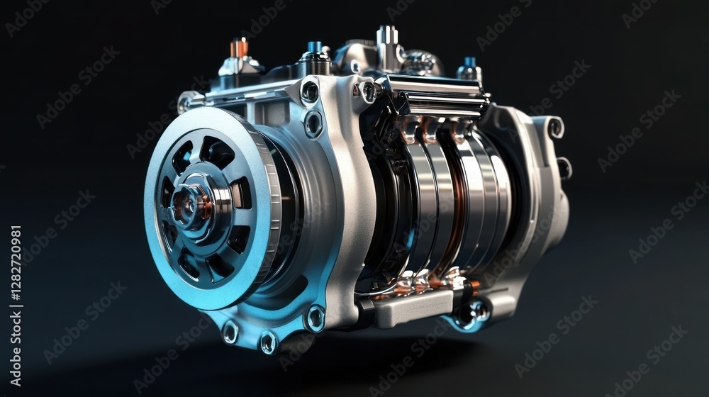 Poster close-up of a disassembled automotive air conditioning compressor, showcasing its internal component