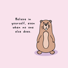 A cute digital illustration of a cute beaver, accompanied by an uplifting message about resilience and support, the image features a pastel colored background and hand-drawn text.