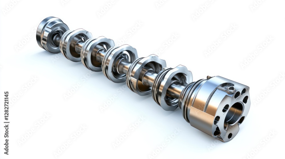 Aufkleber close-up of a disassembled metallic industrial component, showcasing intricate details and precise e