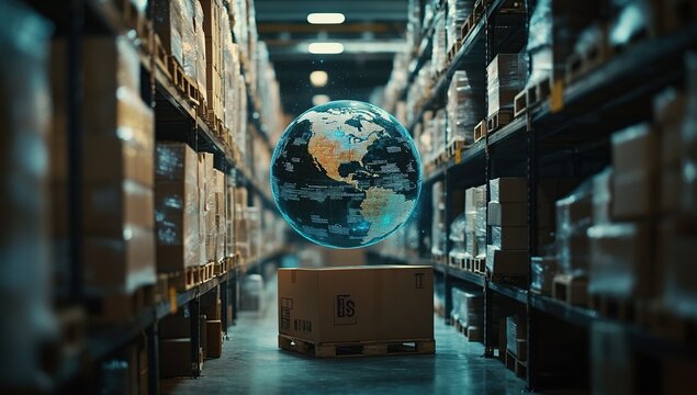 Global Logistics:  Warehouse Distribution Network Shows Worldwide Reach via Digital Globe, Optimizing Supply Chain Efficiency.