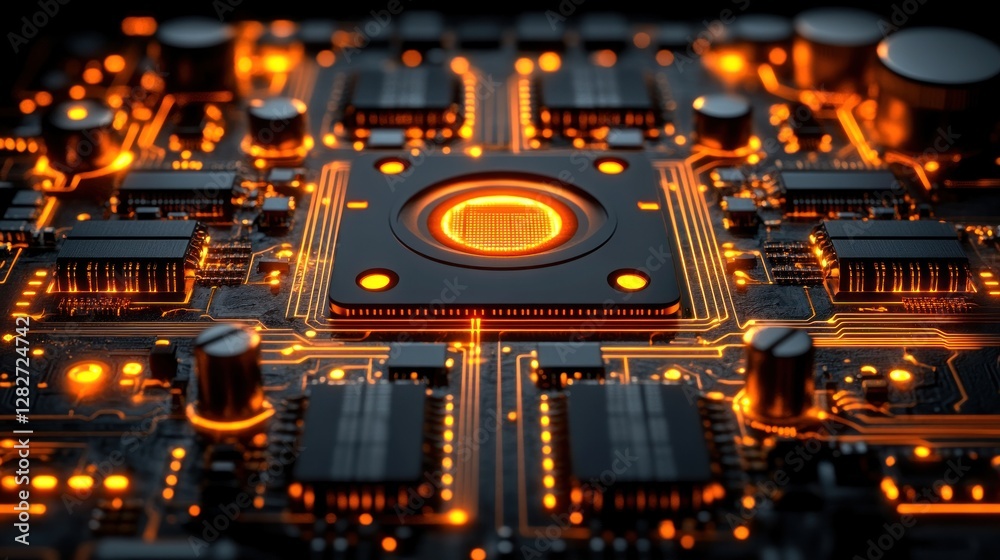 Aufkleber close-up of a glowing central processing unit (cpu) on a circuit board.