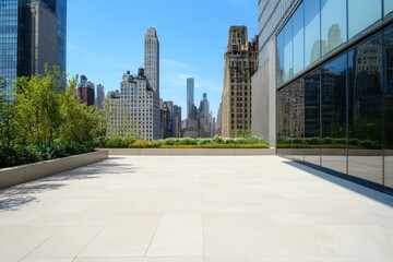 Fototapeta na wymiar Rooftop terrace cityscape view, modern building, summer