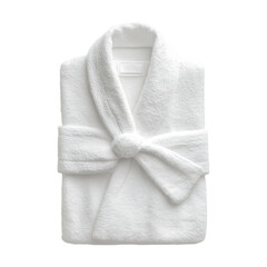 A neatly folded white bathrobe isolated on transparent background, PNG, cut out