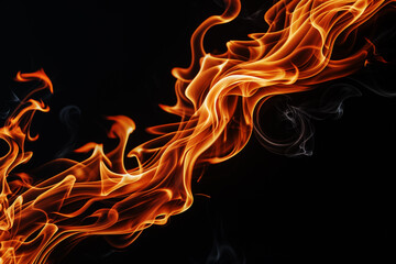 Abstract Flames with Smoky Swirls on Black Background