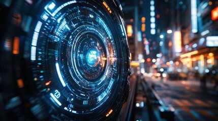 Futuristic HUD scans city night