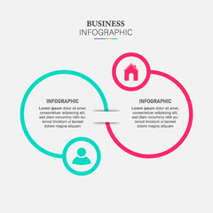 Vector infographic design template with 2 options or steps. Can be used for process diagram, workflow layout, info graph, annual report, flow chart.