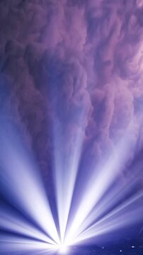 Low angle, light beams through volumetric fog, twilight purples with ray-traced lighting, creates mystical atmosphere. Vertical video backgrounds

