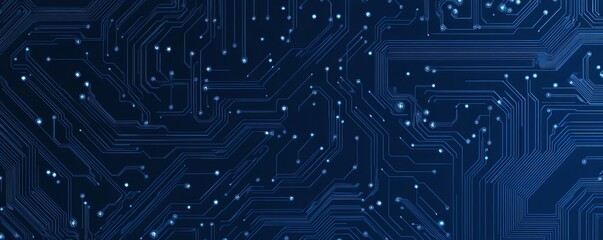 Abstract blue circuit board pattern background with digital engineering technology and electronic design panorama concept.
